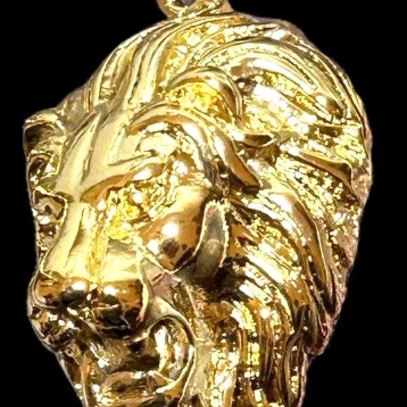 Large Huge Bold Yellow Gold Plated Stainless Steel Lion Pendant Courage Symbol - Picture 3 of 9